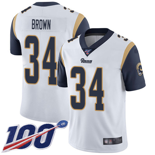 Los Angeles Rams Limited White Men Malcolm Brown Road Jersey NFL Football #34 100th Season Vapor Untouchable